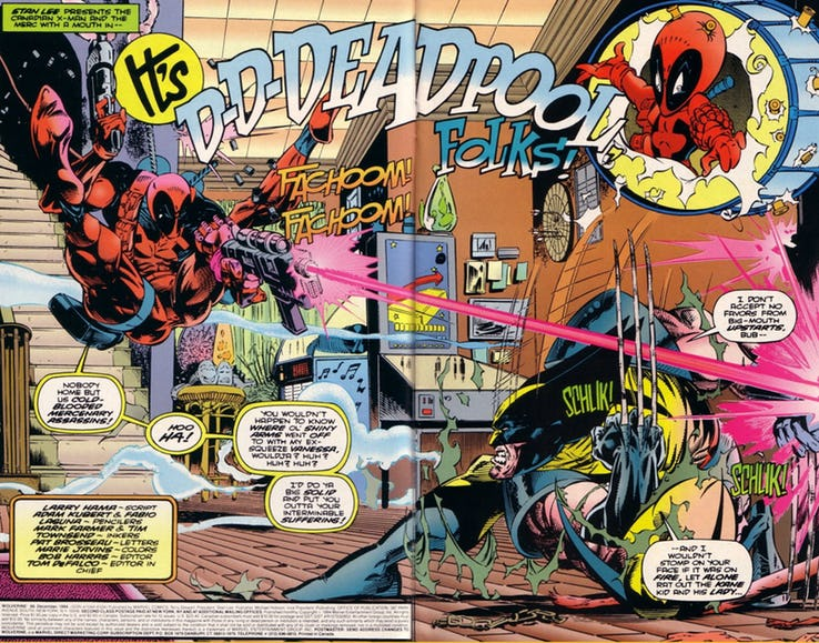 Primeiro confronto entre Deadpool e Wolverine na edição numero 88 dos quadrinhos do Wolverine